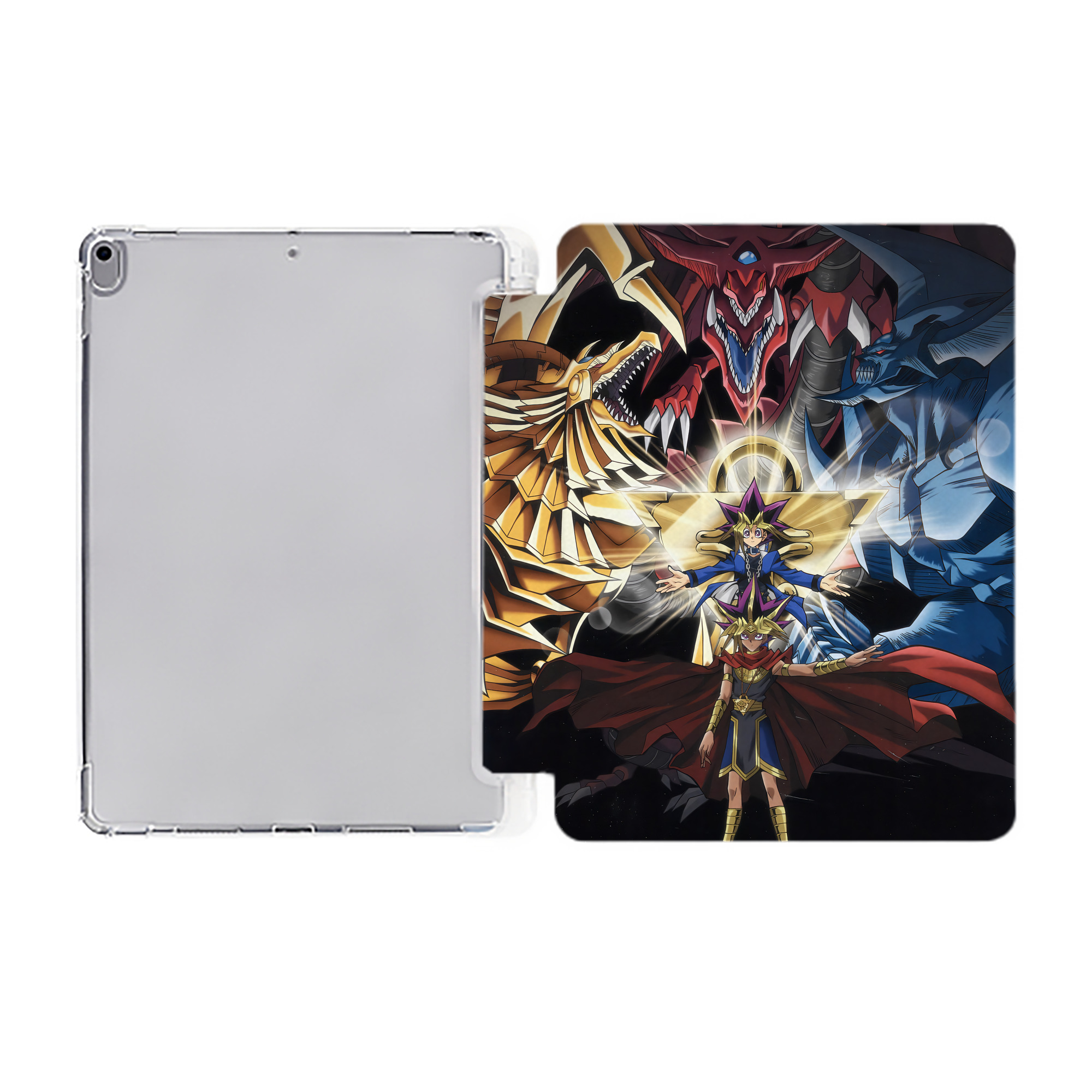 （画像用） 遊☆戯☆王 Yu-Gi-Oh! IPad ケース ペン収納付き 三つ折りスタンド PUレザー×シリコン 対応機種9.5/10.5/10.9インチ